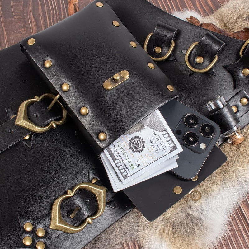 KOTORA Renaissance Belt Pouch Coin Purse Skirt Hike Set Medieval Festival Costume Halloween Accessories Casual Fanny Pack Waist Bag (Leg-Black) - Image 5